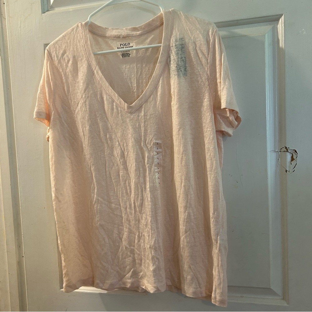 Polo by Ralph Lauren Women's Pale Pink V-Neck Short Sleeve Tee